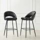 Glitzhome Set of 2 Modern Black Quilted Leatherette Bar Stool with Metal Tapered Legs