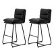 Glitzhome Set of 2 Modern Black Thick Leatherette Bar Stool with Metal Legs