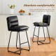Glitzhome Set of 2 Modern Black Thick Leatherette Bar Stool with Metal Legs