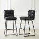 Glitzhome Set of 2 Modern Black Thick Leatherette Bar Stool with Metal Legs