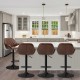 Glitzhome Set of 2 Mid-Century Modern Brown Quilted Leatherette Gaslift Adjustable Swivel Bar Stool