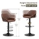 Glitzhome Set of 2 Mid-Century Modern Brown Quilted Leatherette Gaslift Adjustable Swivel Bar Stool