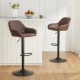 Glitzhome Set of 2 Mid-Century Modern Brown Quilted Leatherette Gaslift Adjustable Swivel Bar Stool
