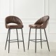 Glitzhome Set of 2 Modern Brown Quilted Leatherette Bar Stool with Metal Tapered Legs