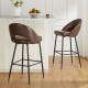 Glitzhome Set of 2 Modern Brown Quilted Leatherette Bar Stool with Metal Tapered Legs