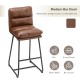 Glitzhome Set of 2 Modern Brown Thick Leatherette Bar Stool with Metal Legs
