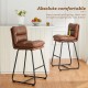 Glitzhome Set of 2 Modern Brown Thick Leatherette Bar Stool with Metal Legs