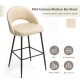 Glitzhome Set of 2 Modern Cream Quilted Leatherette Bar Stool with Metal Tapered Legs