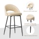 Glitzhome Set of 2 Modern Cream Quilted Leatherette Bar Stool with Metal Tapered Legs