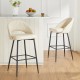 Glitzhome Set of 2 Modern Cream Quilted Leatherette Bar Stool with Metal Tapered Legs