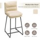 Glitzhome Set of 2 Modern Cream Thick Leatherette Bar Stool with Metal Legs