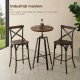 Glitzhome Industrial Modern 37.00-42.00"H Adjustable Round Bar Table with Walnut Veneer Top and Black Steel Base