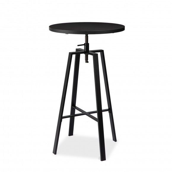 Glitzhome Industrial Modern 37.00-42.00"H Adjustable Round Bar Table with Black Oak Veneer Top and Black Steel Base