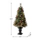 Glitzhome Set of Two 4ft Flocked Christmas Tree With 100 Warm White Light, Pinecone and Berries