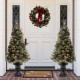 Glitzhome Set of Two 4ft Flocked Christmas Tree With 100 Warm White Light, Pinecone and Berries