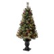 Glitzhome Set of Two 4ft Flocked Christmas Tree With 100 Warm White Light, Pinecone and Berries