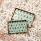 Glitzhome Set of 2 Rectangle Wooden & Plastic Peacock Feathers Patterned Decorative Trays with Handles