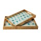 Glitzhome Set of 2 Rectangle Wooden & Plastic Peacock Feathers Patterned Decorative Trays with Handles