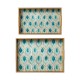 Glitzhome Set of 2 Rectangle Wooden & Plastic Peacock Feathers Patterned Decorative Trays with Handles