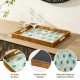 Glitzhome Set of 2 Rectangle Wooden & Plastic Peacock Feathers Patterned Decorative Trays with Handles