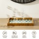 Glitzhome Set of 2 Rectangle Wooden & Plastic Peacock Feathers Patterned Decorative Trays with Handles