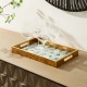 Glitzhome Set of 2 Rectangle Wooden & Plastic Peacock Feathers Patterned Decorative Trays with Handles