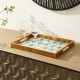 Glitzhome Set of 2 Rectangle Wooden & Plastic Peacock Feathers Patterned Decorative Trays with Handles