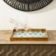 Glitzhome Set of 2 Rectangle Wooden & Plastic Peacock Feathers Patterned Decorative Trays with Handles