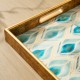 Glitzhome Set of 2 Rectangle Wooden & Plastic Peacock Feathers Patterned Decorative Trays with Handles
