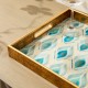 Glitzhome Set of 2 Rectangle Wooden & Plastic Peacock Feathers Patterned Decorative Trays with Handles