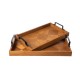 Glitzhome Set of 2 Rectangle Wooden Geometric Trays with Metal Handles