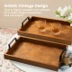 Glitzhome Set of 2 Rectangle Wooden Geometric Trays with Metal Handles