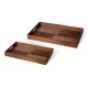Glitzhome Set of 2 Rectangle Rubber Wood Abstract Trays with Handles