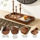 Glitzhome Set of 2 Rectangle Rubber Wood Abstract Trays with Handles