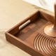Glitzhome Set of 2 Rectangle Rubber Wood Abstract Trays with Handles