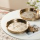 Glitzhome Set of 2 Round Gold Abstract Mirrored Trays with Handles
