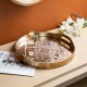 Glitzhome Set of 2 Round Gold Abstract Mirrored Trays with Handles
