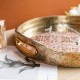 Glitzhome Set of 2 Round Gold Abstract Mirrored Trays with Handles