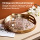 Glitzhome Set of 2 Round Gold Abstract Mirrored Trays with Handles