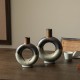Glitzhome Set of 2 Modern Two-tone Color with Circle Hollow Ceramic Table Vases