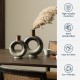 Glitzhome Set of 2 Modern Two-tone Color with Circle Hollow Ceramic Table Vases
