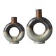 Glitzhome Set of 2 Modern Two-tone Color with Circle Hollow Ceramic Table Vases