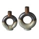 Glitzhome Set of 2 Modern Two-tone Color with Circle Hollow Ceramic Table Vases