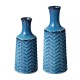 Glitzhome Set of 2 Modern Brilliant Blue Chevron Ceramic Table Vases