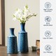Glitzhome Set of 2 Modern Brilliant Blue Chevron Ceramic Table Vases