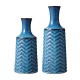 Glitzhome Set of 2 Modern Brilliant Blue Chevron Ceramic Table Vases