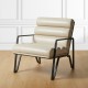 Glitzhome Modern Beige Wavy Leatherette Accent Arm Chair with Black Metal Frame