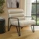 Glitzhome Modern Beige Wavy Leatherette Accent Arm Chair with Black Metal Frame