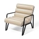 Glitzhome Modern Beige Wavy Leatherette Accent Arm Chair with Black Metal Frame
