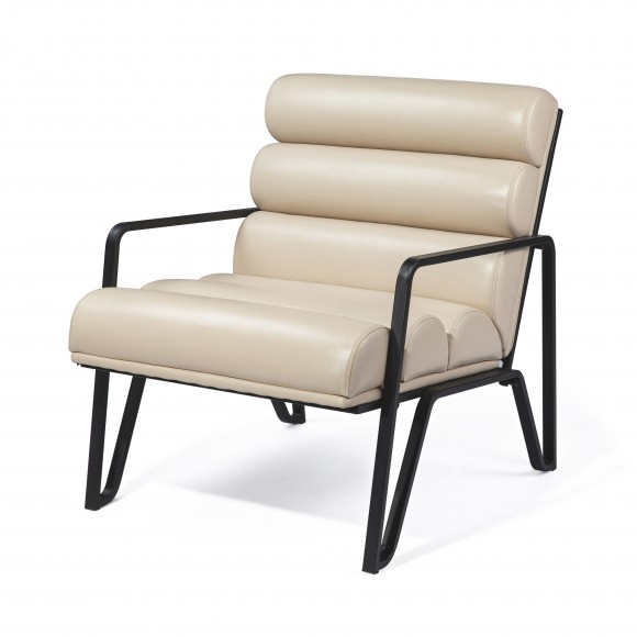 Glitzhome Modern Beige Wavy Leatherette Accent Arm Chair with Black Metal Frame